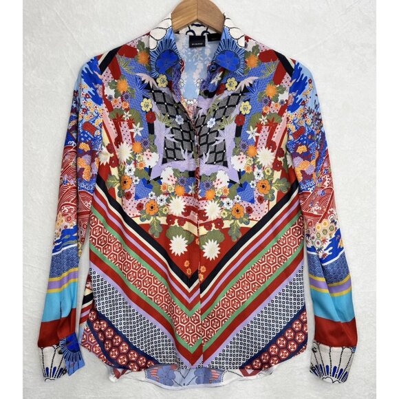 Pinko Women's Button Up Multi-Print Shirt Geometric Floral Size 2 - Picture 2 of 12